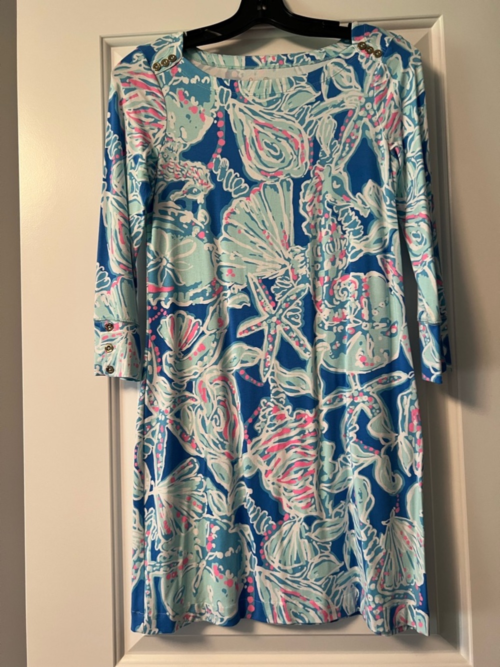 Lilly Pulitzer Blue Sea Shell-Print 3/4 Sleeve Dress